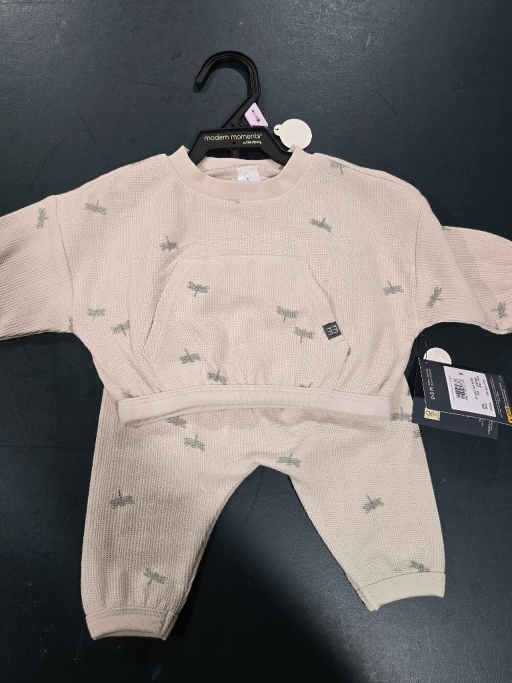 NWT Modern Moments by Gerber Baby 2-Piece Waffle Knit Dragonfly Set 0-3M Neutral
